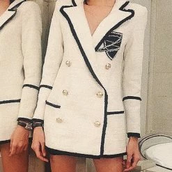 Reve Doll Essentials Jessica Bara Brenna Tweed Silver Button Blazer Dress