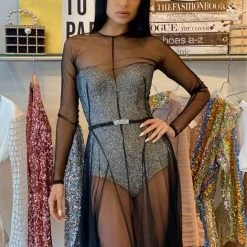 Jovani Long Sleeve Sheer Rhinestone Bodysuit Gown