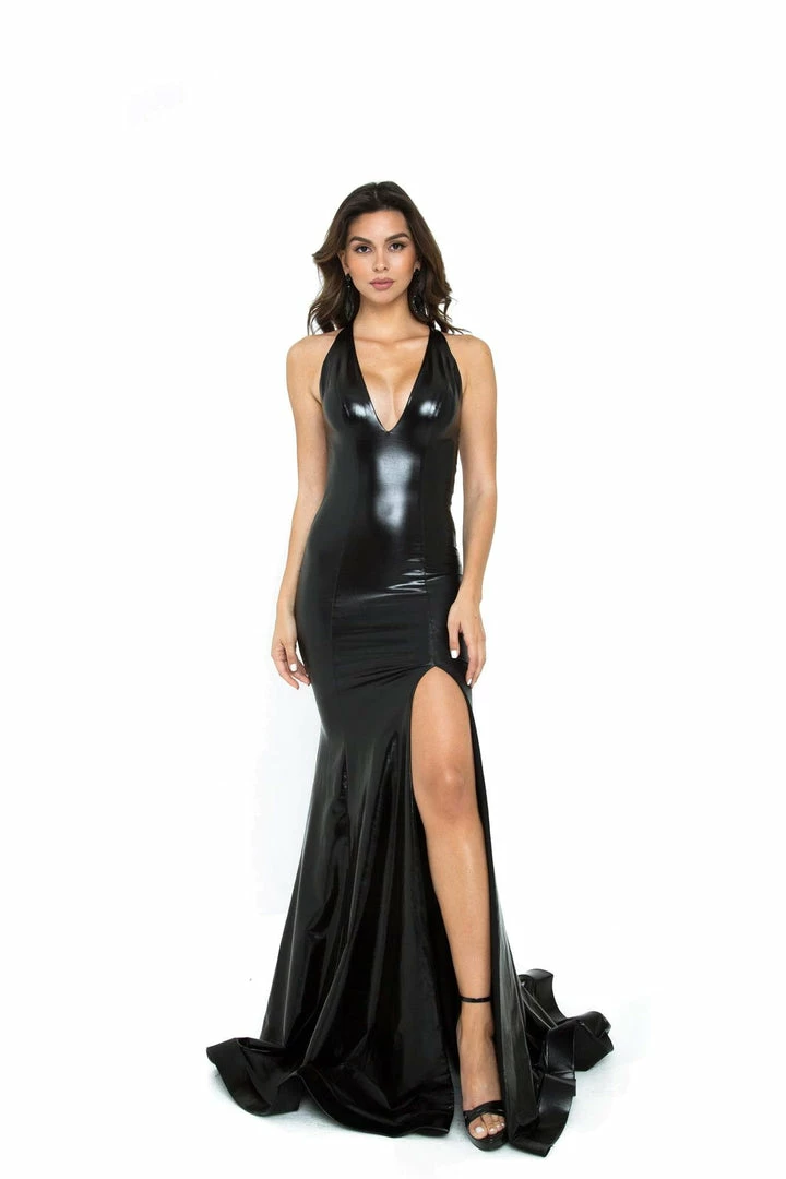 Atria V Neck Backless Metallic Gown