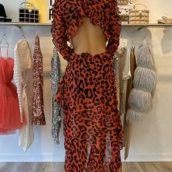 Influencer Style Jessica Bara Lynn Leopard Cut-Out Hi-Lo Long Sleeve Dress