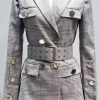 Reve Doll Essentials Jessica Bara Oaklee Plaid Gold Button Belted Blazer