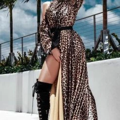 Influencer Style Jessica Bara Kaylana Leopard High Neck Maxi Dress