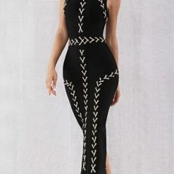 Jessica Bara Camellia Lace Up Bodycon Midi Dress Dresses