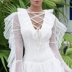 Jessica Bara Maddalena Lace Up Ruffle Mini Dress Summer Lovin'