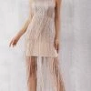 Jessica Bara Tonino Fringe Rose Gold Mini Dress