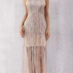 Jessica Bara Tonino Fringe Rose Gold Mini Dress
