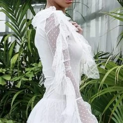 Jessica Bara Maddalena Lace Up Ruffle Mini Dress Summer Lovin'