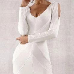 Dresses Jessica Bara Courtney Bodycon Cold Shoulder Midi Dress