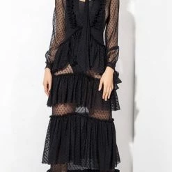 Jessica Bara Maia Dot Mesh Ruffle Maxi Dress The Event Shop