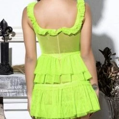 Jessica Bara Kia Fluorescent Ruffle And Lace Mini Dress