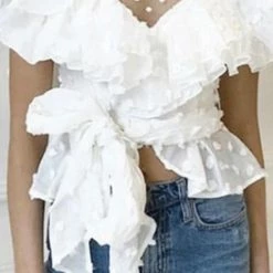 Summer Lovin' Jessica Bara Kynlee Ruffle Polka Dot Chiffon Blouse