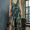 Jessica Bara Ellen Cut-Out Green Leaves Jumpsuit