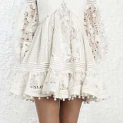 Jessica Bara Iris Lace And Ruffle Long Sleeve Mini Dress