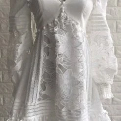 Jessica Bara Iris Lace And Ruffle Long Sleeve Mini Dress