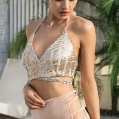 Poolside Essentials Jessica Bara Bondi Sequin High Waisted Bikini Set