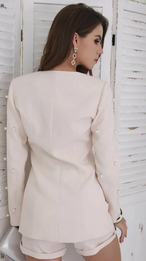 Summer Lovin' Jessica Bara Janny Pearl Embellished Two Piece Blazer And Short Set