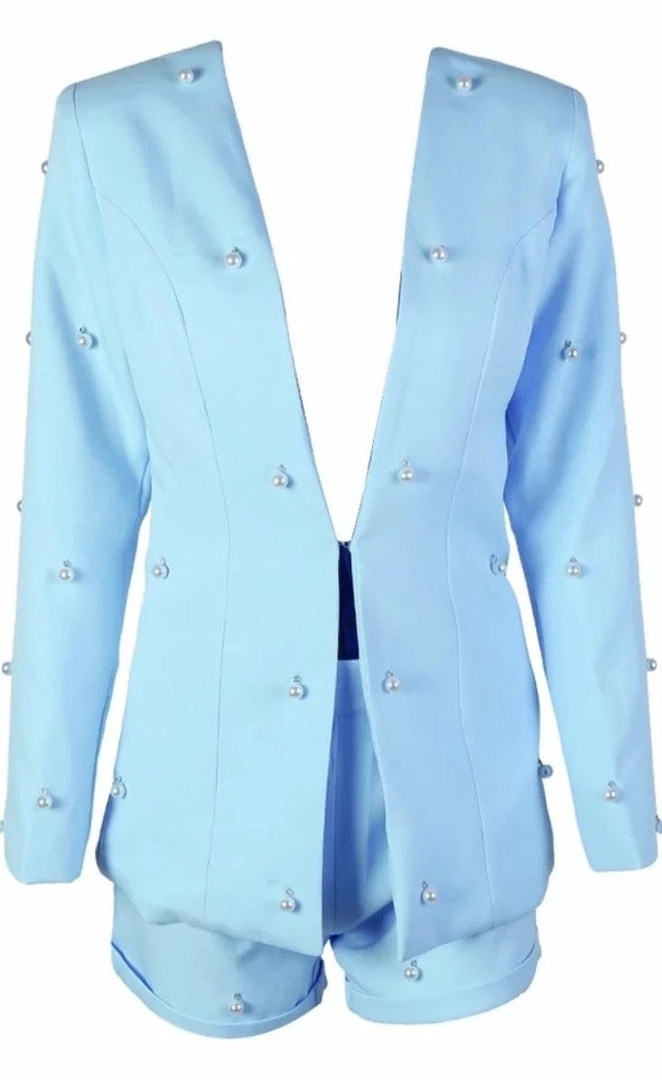Summer Lovin' Jessica Bara Janny Pearl Embellished Two Piece Blazer And Short Set