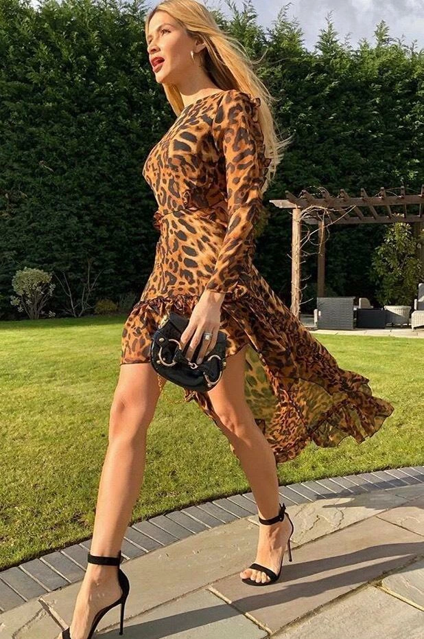Jessica Bara Lynn Leopard Cut-Out Hi-Lo Long Sleeve Dress