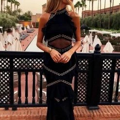 Jessica Bara Clio Ruffle Halter Maxi Dress