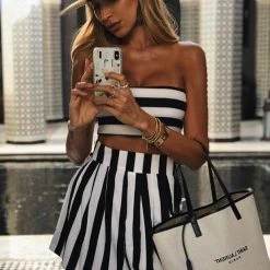 Influencer Style Jessica Bara Grace Black And White Stripe Two Piece Set