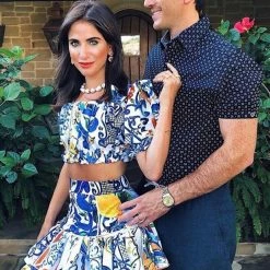 Jessica Bara Margarita Printed Button Two Piece Set Influencer Style