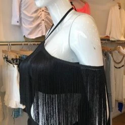 Jessica Bara Jane Open Shoulder Fringe Crop Top