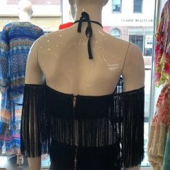 Jessica Bara Jane Open Shoulder Fringe Crop Top