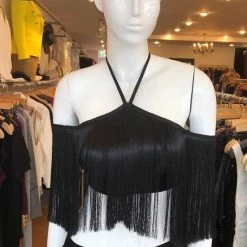 Jessica Bara Jane Open Shoulder Fringe Crop Top