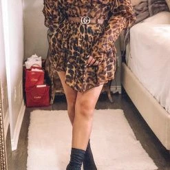 Jessica Bara Naeem Off Shoulder Leopard Playsuit Influencer Style