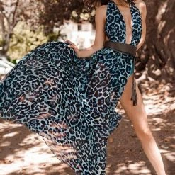 Jessica Bara Mila Halter Neck High Slit Maxi Dress