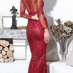 Jessica Bara Brooklyn Sequin Long Sleeve Gown