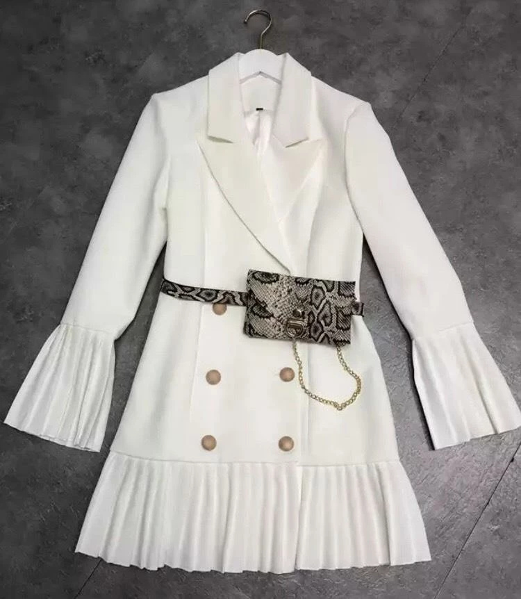 The 9-5 Shop Jessica Bara Jarin Pleated Long Sleeve Blazer Dress