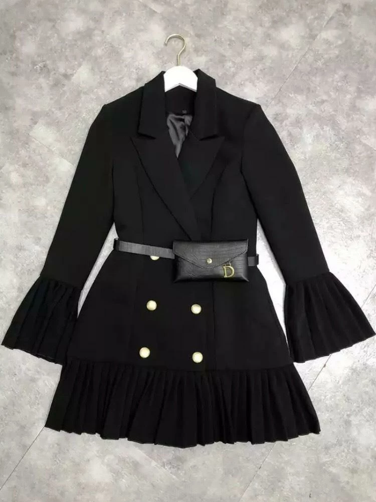 The 9-5 Shop Jessica Bara Jarin Pleated Long Sleeve Blazer Dress