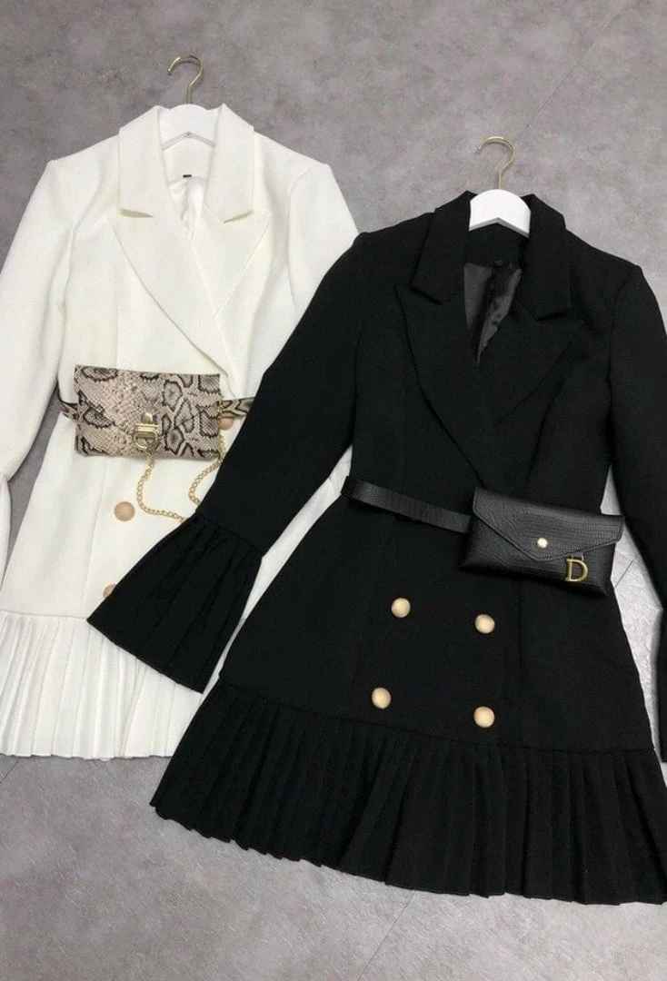 The 9-5 Shop Jessica Bara Jarin Pleated Long Sleeve Blazer Dress