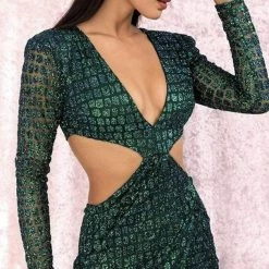 Influencer Style Jessica Bara Delaney Cut Out Long Sleeve Mini Dress