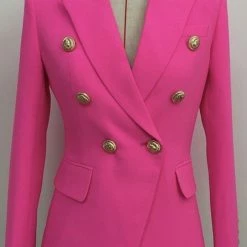 Best Sellers Jessica Bara Donatella Neon Pink Gold Button Blazer