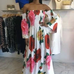 Jessica Bara Sunshine Off Shoulder Printed Maxi Dress Best Sellers