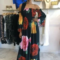 Jessica Bara Sunshine Off Shoulder Printed Maxi Dress Best Sellers