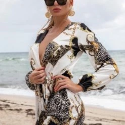 Jessica Bara Aria Long Sleeve V Neckline Playsuit