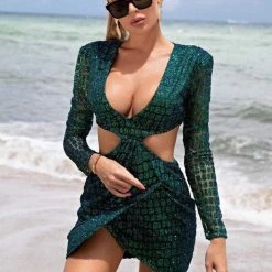 Influencer Style Jessica Bara Delaney Cut Out Long Sleeve Mini Dress