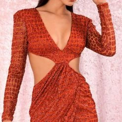 Influencer Style Jessica Bara Delaney Cut Out Long Sleeve Mini Dress
