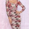 Summer Lovin' Jessica Bara Malia Bodycon Long Sleeve Floral Midi Dress