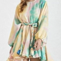 Summer Lovin' Jessica Bara Peggy Pleated Long Sleeve Belted Mini Dress