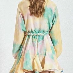 Summer Lovin' Jessica Bara Peggy Pleated Long Sleeve Belted Mini Dress