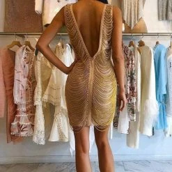 Influencer Style Jessica Bara Gianna Fringe Gold Mini Dress