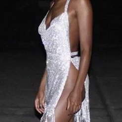 Birthday Suit Jessica Bara Kassidy Halter Tassel Rhinestone Dress