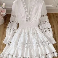 Jessica Bara Violy Floral Crochet Long Sleeve Mini Dress