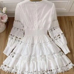 Jessica Bara Violy Floral Crochet Long Sleeve Mini Dress