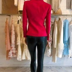 Influencer Style Jessica Bara Luisa Raspberry Gold Button Blazer