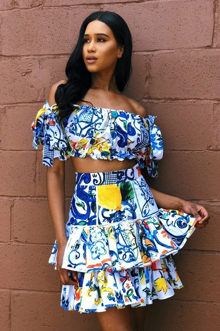 Jessica Bara Margarita Printed Button Two Piece Set Influencer Style